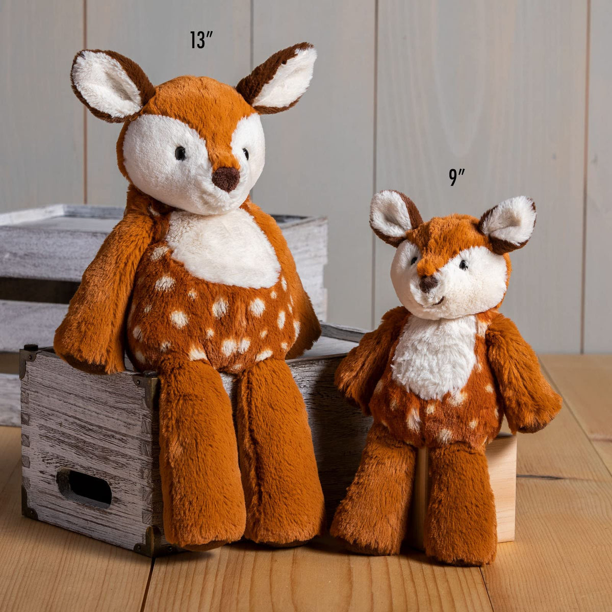Marshmallow Zoo Junior Fawn stands 9 inches, easy to carry on adventures.
