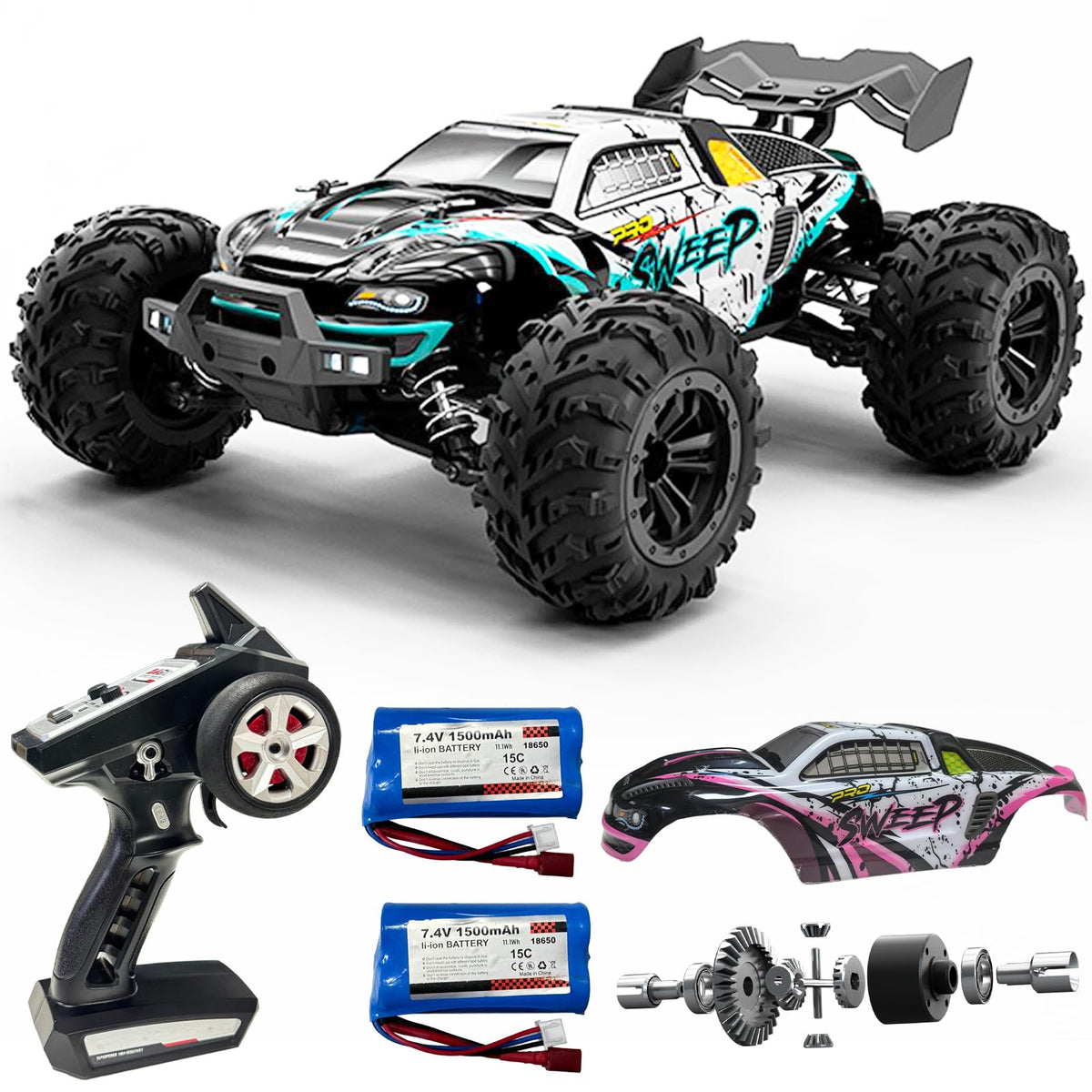LUMENAS 1:16 brushless RC car front view highlighting high-speed performance
