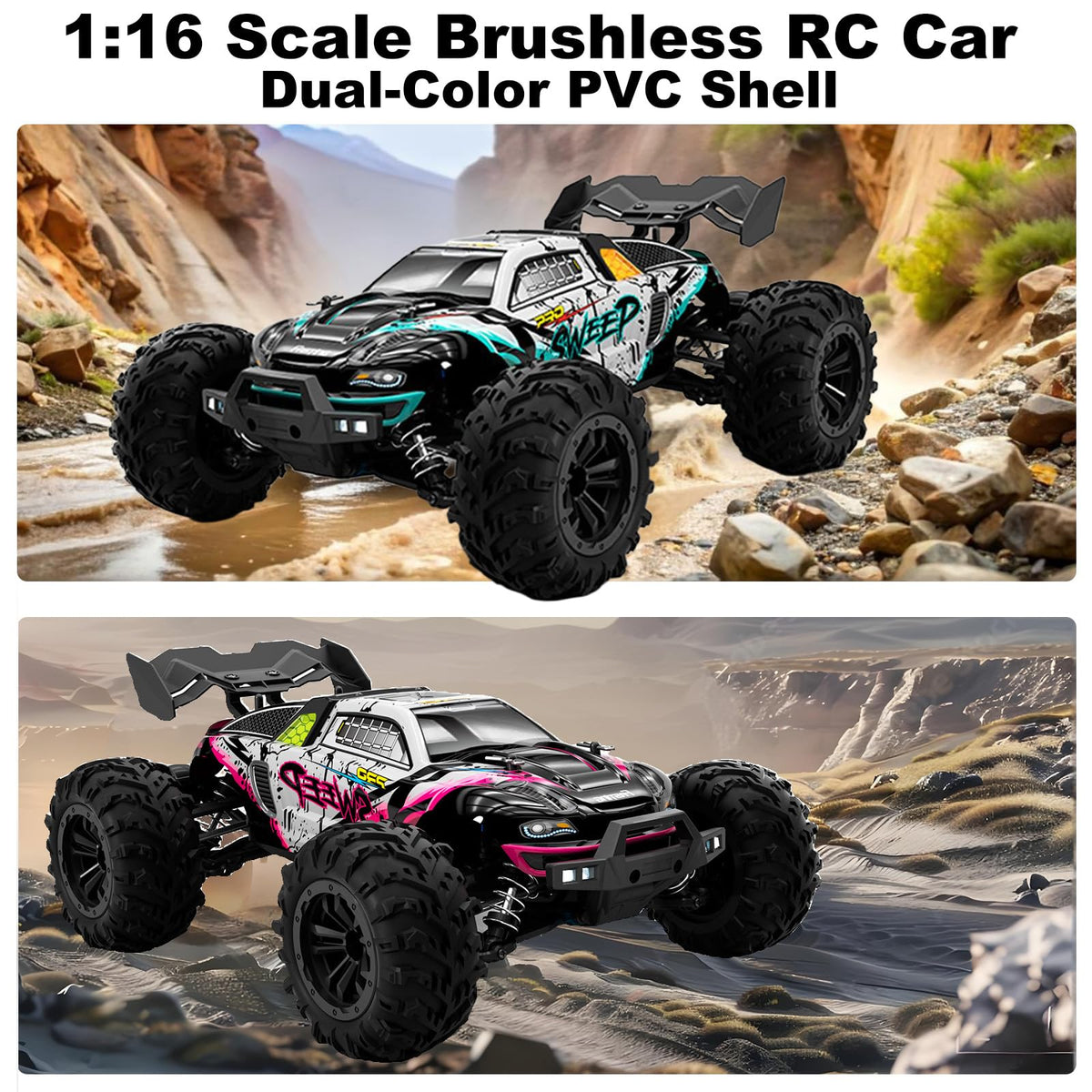 LUMENAS 1:16 brushless RC car in-box setup includes everything for immediate run