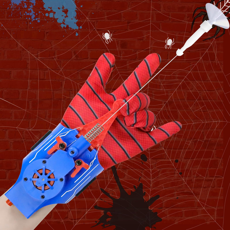 Lumhew Spider Web Shooter blue in action for realistic hero play