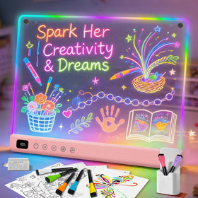 Lumiboard LED drawing board with 8 colors for vibrant kid artwork sessions.