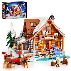 Lumibricks Aurora-Cabin exterior showcases arctic charm with glow for cozy holiday displays.