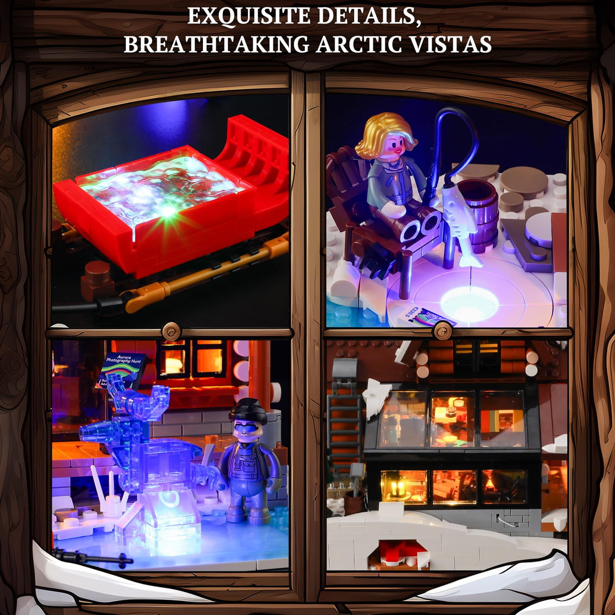 Lumibricks Aurora-Cabin movable reindeer sleigh adds interactive storytelling moments.