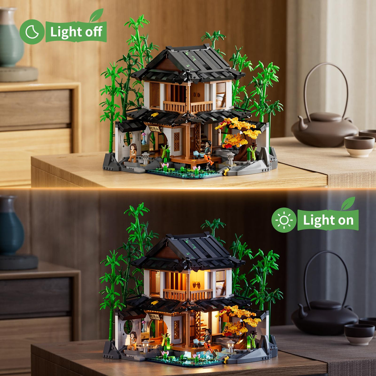 Lumibricks Bamboo-Cabin Interior Walls showing modular space for desktop landscapes.