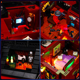 Lumibricks basement green glow enhances subterranean ambience in the display.
