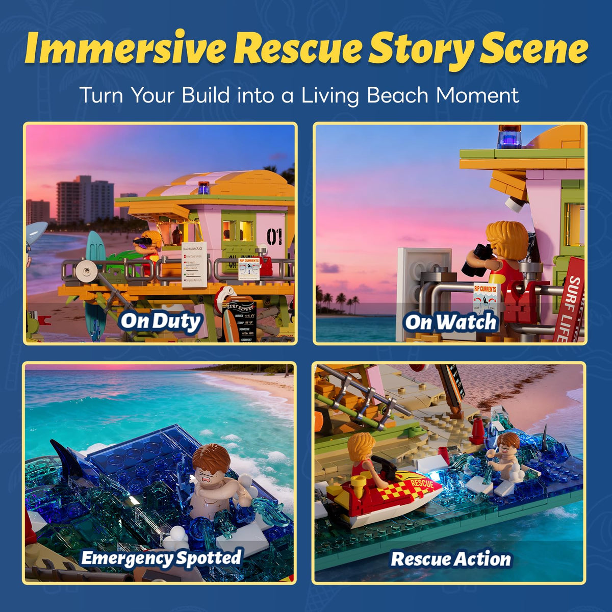 Lumibricks printed signage brings lifeguard realism and storytelling detail.