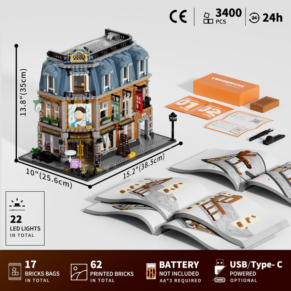 Lumibricks exterior street stalls and benches create authentic European atmosphere