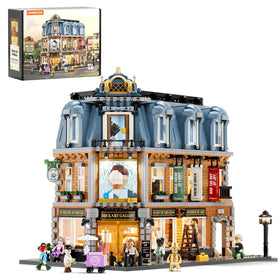 Lumibricks brick art gallery exterior image highlights warm lighting and inviting street view