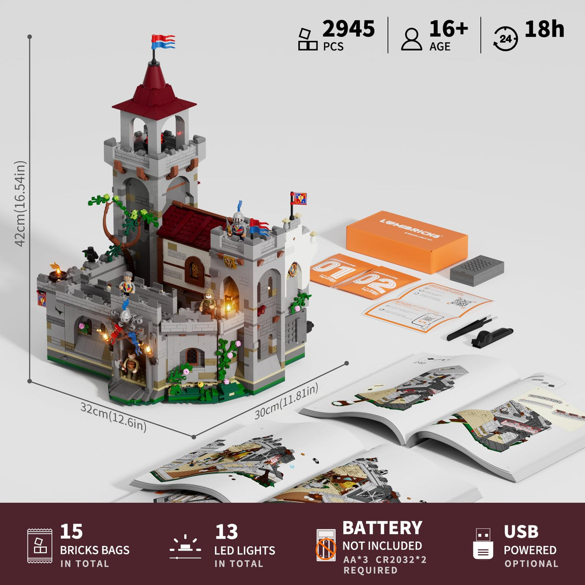Lumibricks castle-diorama display invites collectors to expand scenes over time.