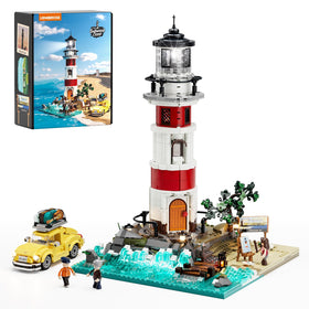 Lumibricks City Sunrise Lighthouse exterior, iconic red-and-white facade for striking coastal display