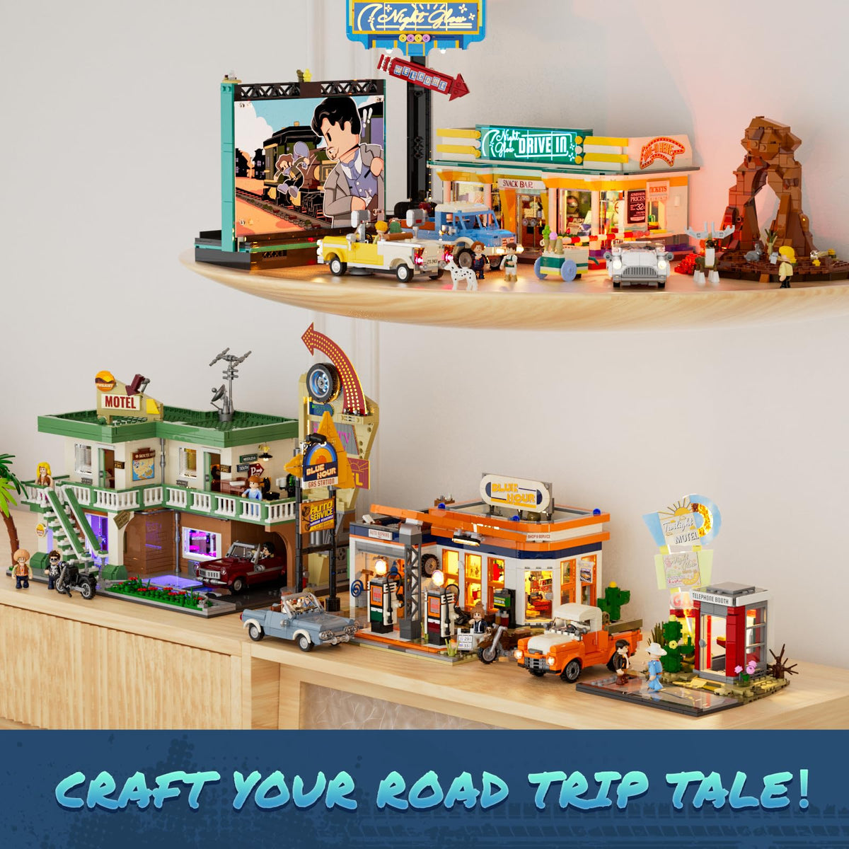 Lumibricks City Sunset Stopover drive-in theater area sparks interactive storytelling.