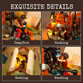 Lumibricks Cowboy Camp Lighting Set, detachable wagon action invites interactive play.