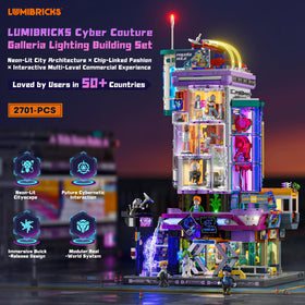 Lumibricks Cyber Couture Galleria elevator floor view enhances interactive minifig staging