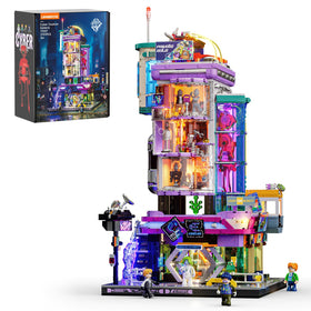 Lumibricks Cyber Couture Galleria light kit brightens shelves for neon city display