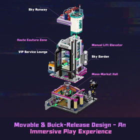 Lumibricks Cyber Couture Galleria night illumination creates dramatic ambiance in any display