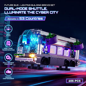 Lumibricks Cyberpunk Bus air flight form highlights four turbo engines for stable flight