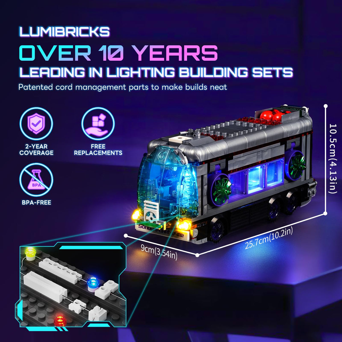 Lumibricks Cyberpunk Bus 360° turbines enable dynamic aerial poses