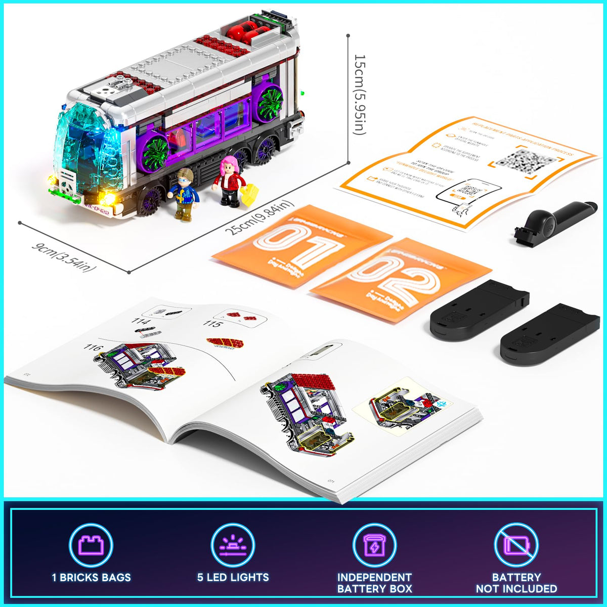 Lumibricks Cyberpunk Bus 90° turning wheels for agile road poses