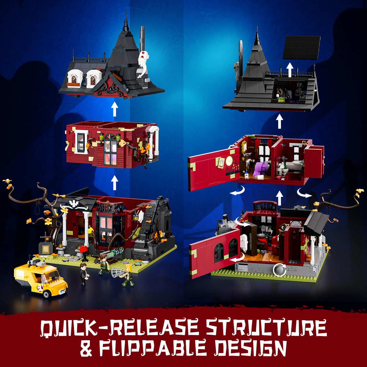 Lumibricks green ghost flames illuminate corners for eerie effects.