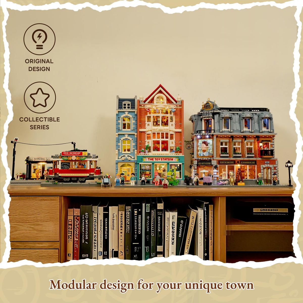 Lumibricks Heritage street track rails enable seamless city layouts in modular towns.