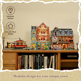 Lumibricks Heritage street track rails enable seamless city layouts in modular towns.