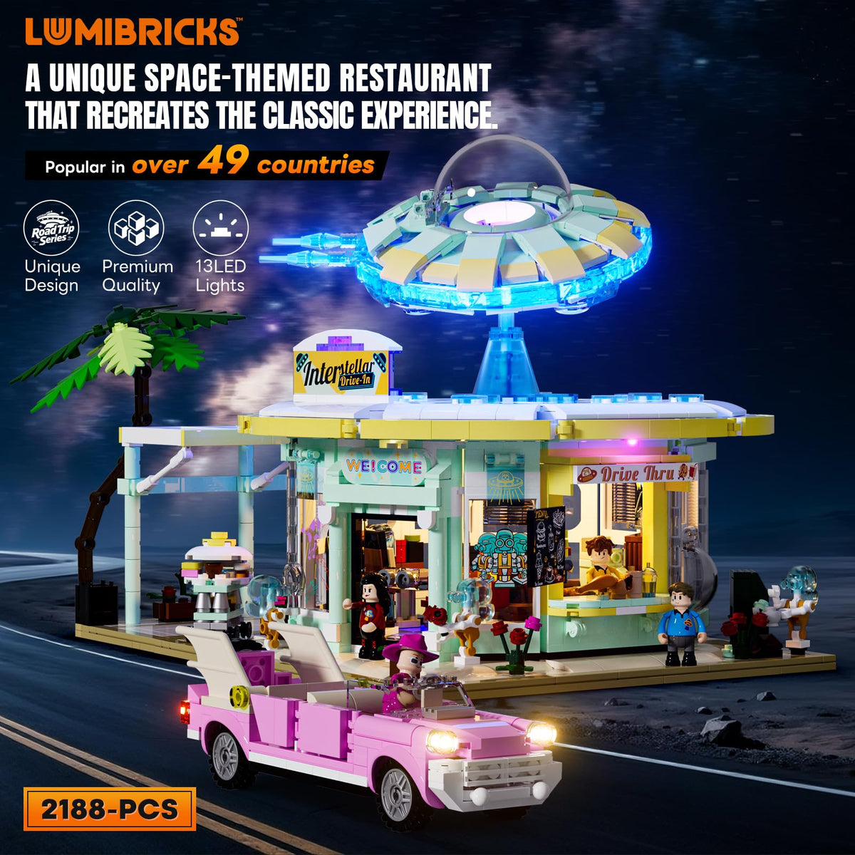Lumibricks Interstellar Diner inside detail highlights interior dining and bar areas for immersive setup.