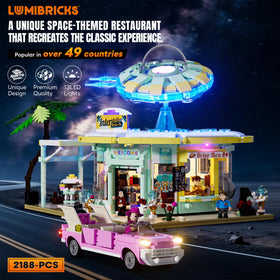 Lumibricks Interstellar Diner inside detail highlights interior dining and bar areas for immersive setup.