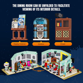 Lumibricks Interstellar Diner rooftop sign focuses lighting and sci fi aesthetic for vibrant display.