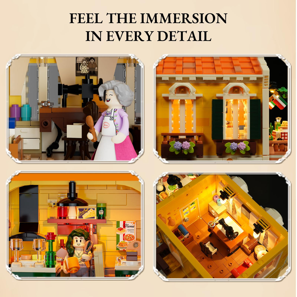 Lumibricks pizza workshop glow highlighting authentic kitchen details