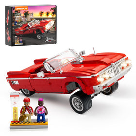 Lumibricks Low Rider Big Red Car front view highlights sleek lines for display