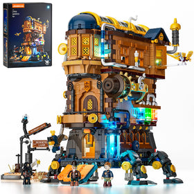 Lumibricks Mecha-Alchemist's Moving Castle front view showing articulated legs for dramatic display