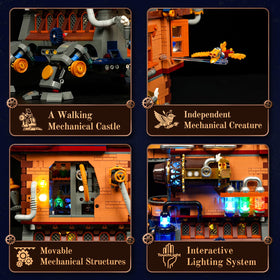 Lumibricks Mecha-Alchemist's Moving Castle gear-train detail highlights authentic steampunk mechanics