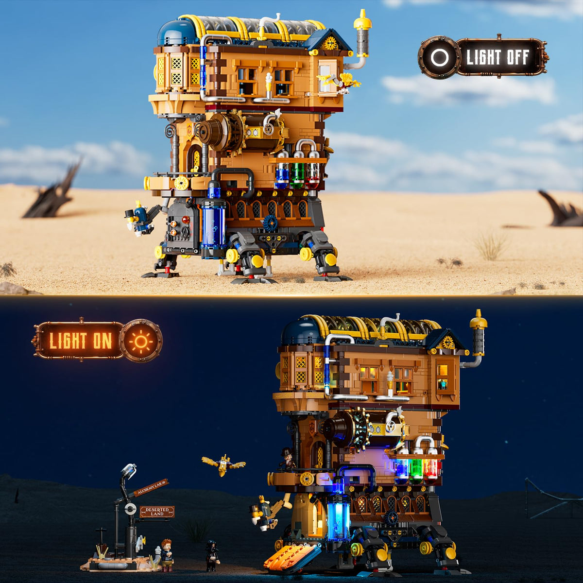 Lumibricks Mecha-Alchemist's Moving Castle interior diorama with guardian and potions