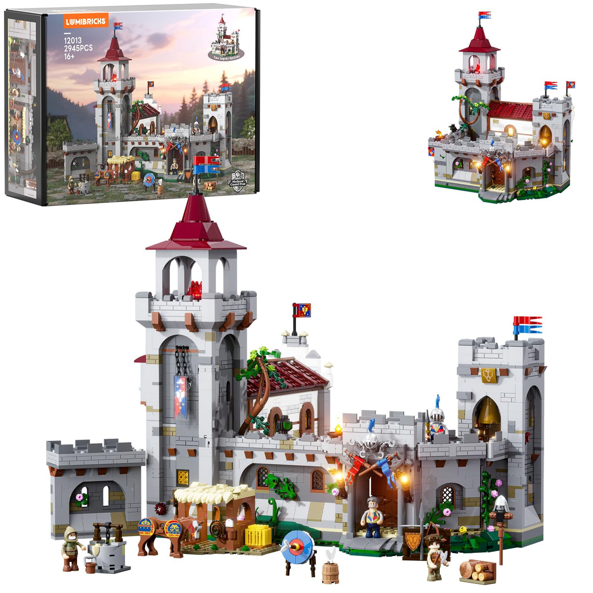 Lumibricks medieval guard post lighting highlights detailed posts for atmospheric display.