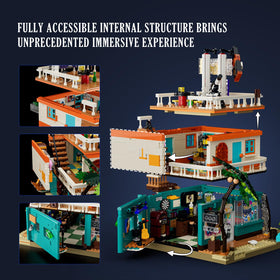 Lumibricks Moon Bar exterior staircase creates accessible, eye-catching facade for immersive dioramas.