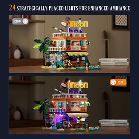 Lumibricks Moon Bar open-air ground-floor bar invites interactive play and display variety.