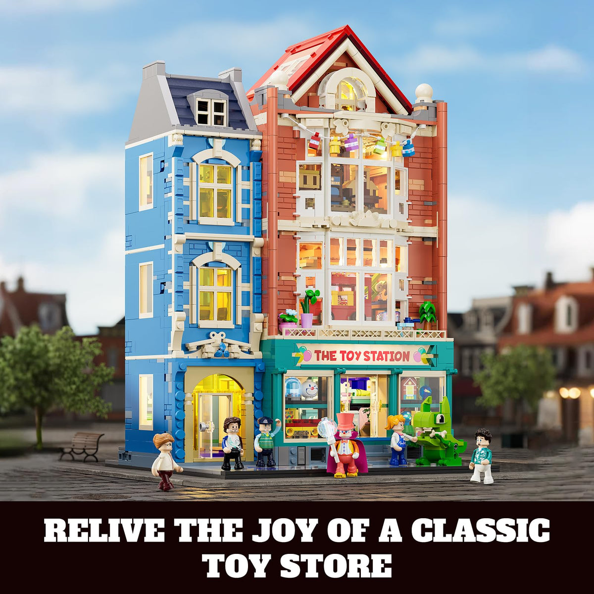 Lumibricks 100-plus printed elements add authentic toy-store details.
