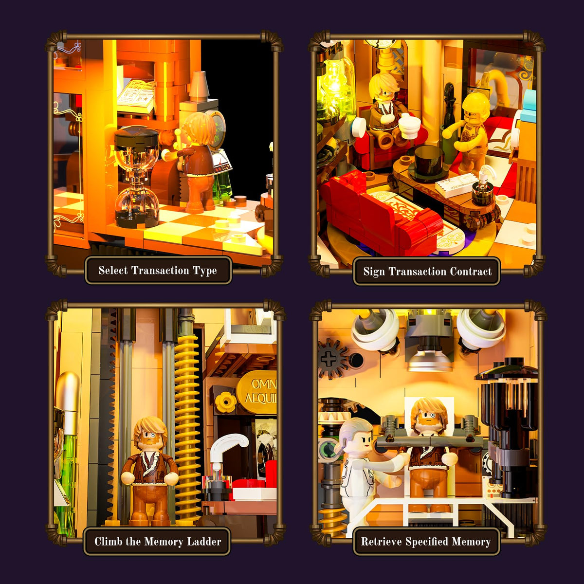 Lumibricks Steampunk astrological clock lighting adds warm and mystical glow.