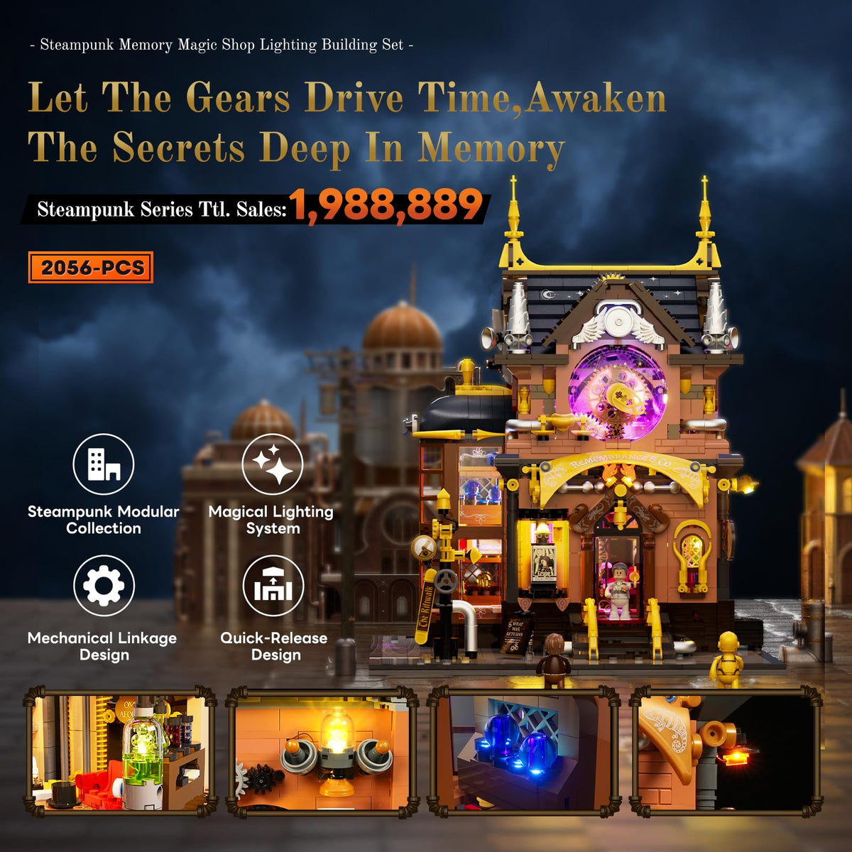 Lumibricks Steampunk memory module centerpiece with sliding action enhances interactive display.