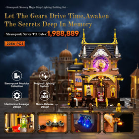 Lumibricks Steampunk memory module centerpiece with sliding action enhances interactive display.