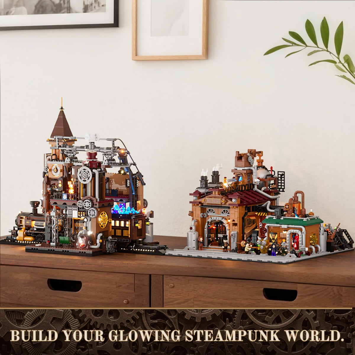 Lumibricks Steampunk Ore Factory lab roof removed for full overview.