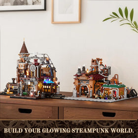 Lumibricks Steampunk Ore Factory lab roof removed for full overview.