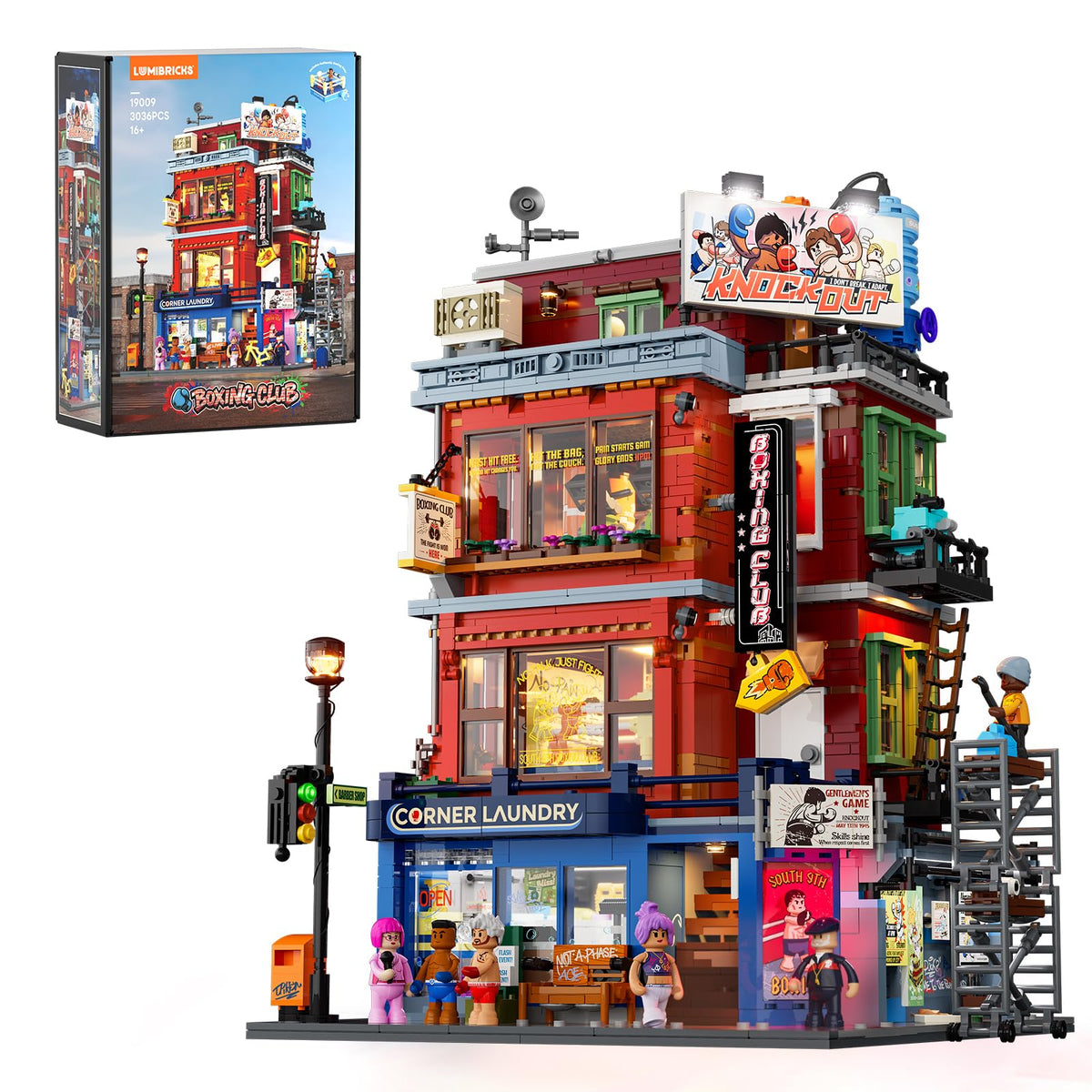 Lumibricks Street Fusion Boxing Club front facade with authentic urban detail for display.