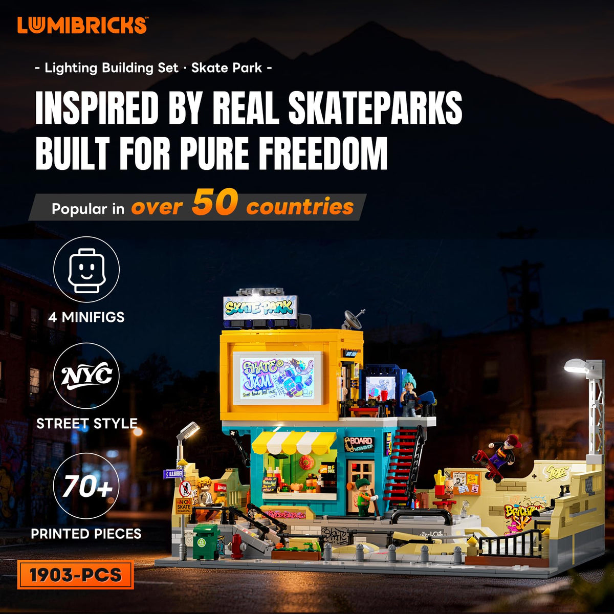 Street Fusion halfpipe scene under LED glow by Lumibricks