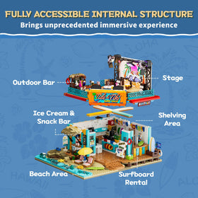 Lumibricks Surf Shop Coast Club interior details enhance playability and scene realism.