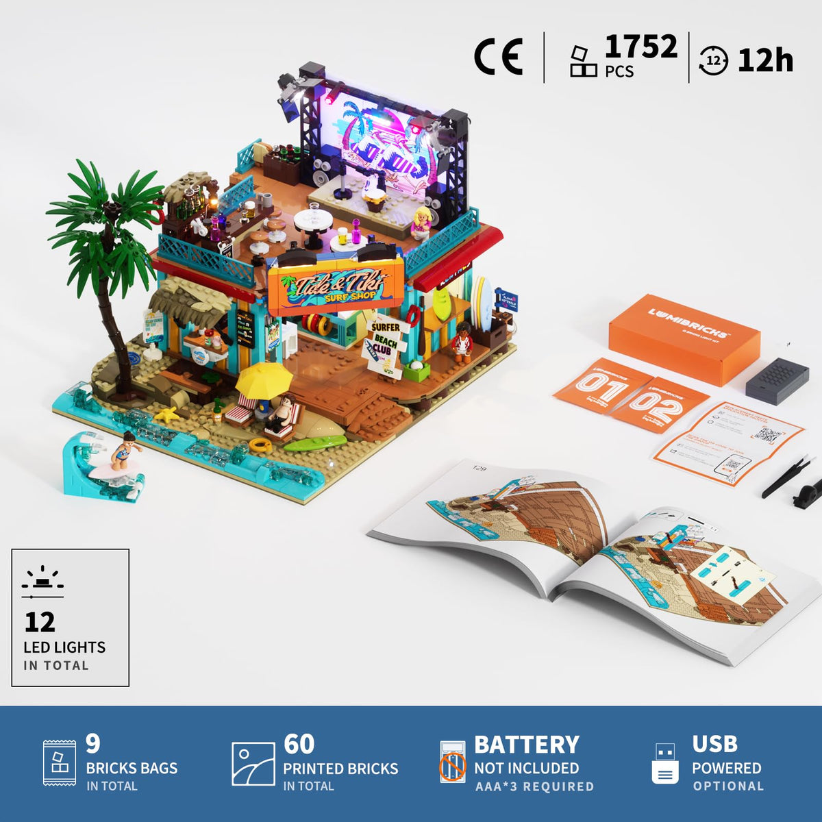 Lumibricks Surf Shop Coast Club packaging guide supports easy assembly and planning.