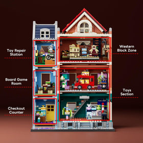Lumibricks warm yellow window lights create a cozy diorama ambiance.