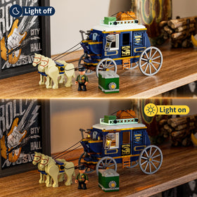 Lumibricks Western Locked Treasure Chest demonstrates secure storage inside the carriage.