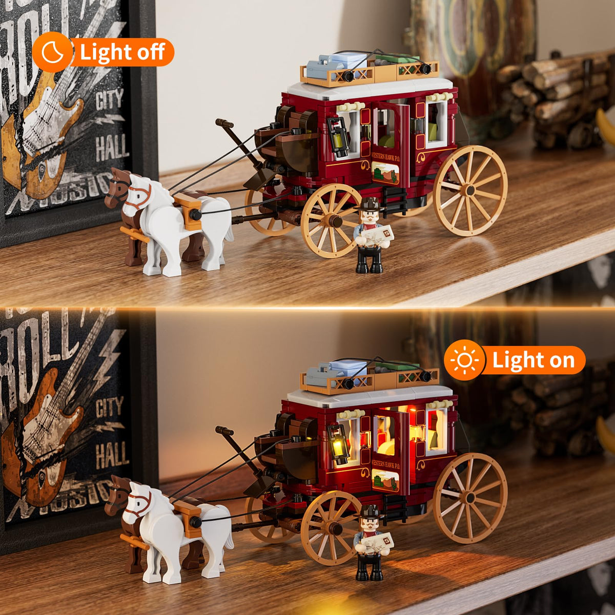 Lumibricks Western Stagecoach Horses add authentic horse team to brick scenes.