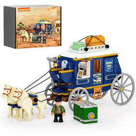 Lumibricks Western Treasure Stagecoach assembly showcases authentic Old West design for eye-catching display.